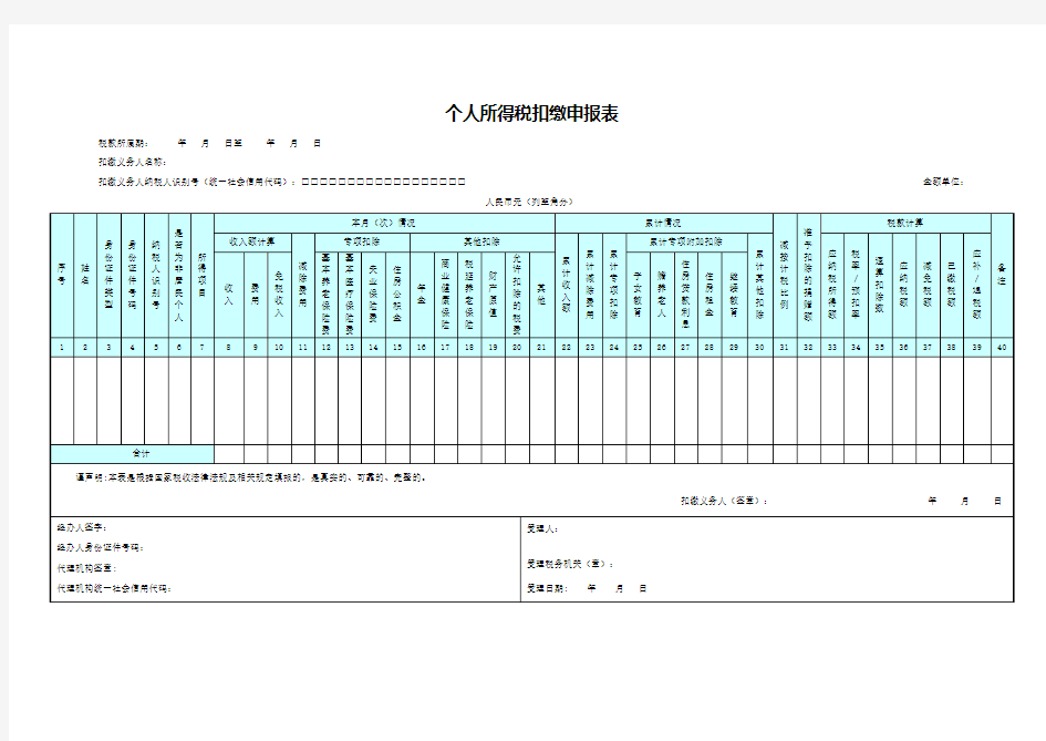 个人所得税扣缴申报表(新2019)