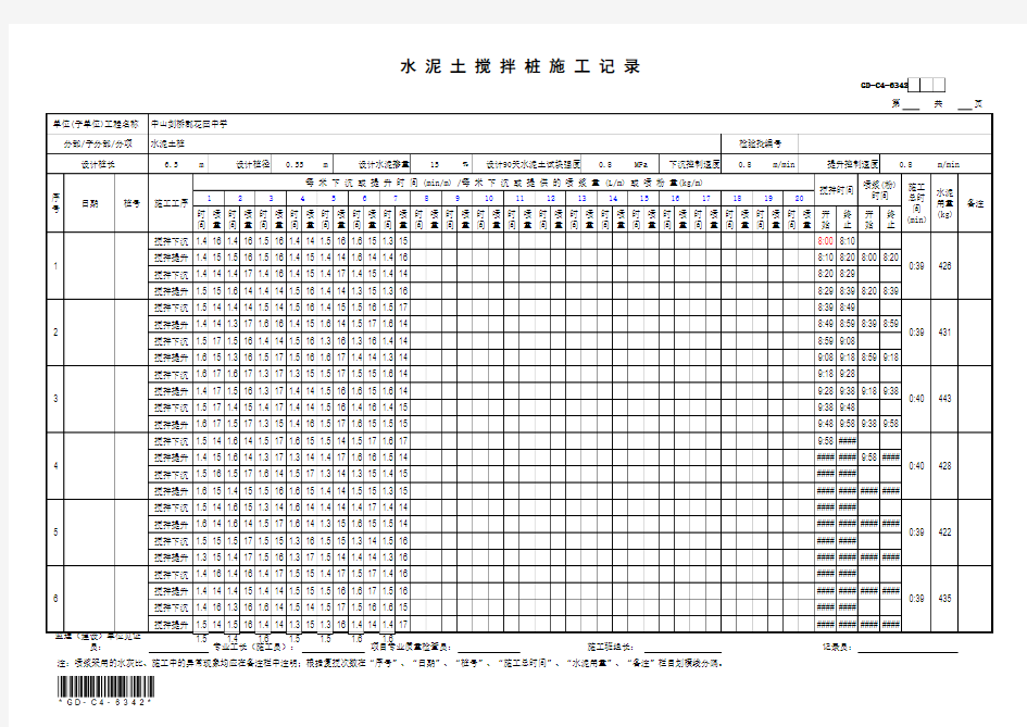 GD-C4-6342 水泥土搅拌桩施工记录