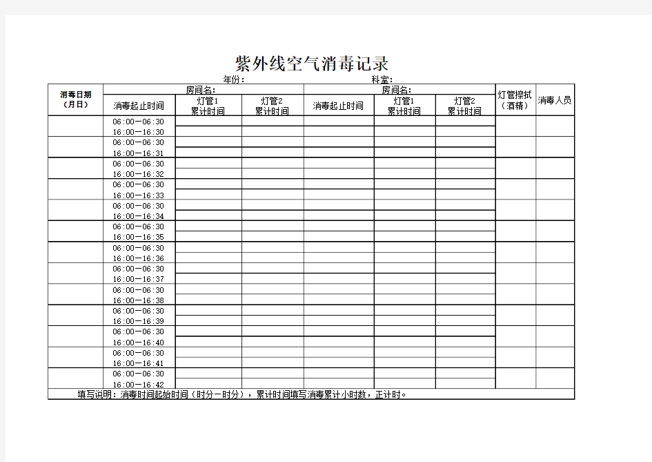 紫外线空气消毒记录