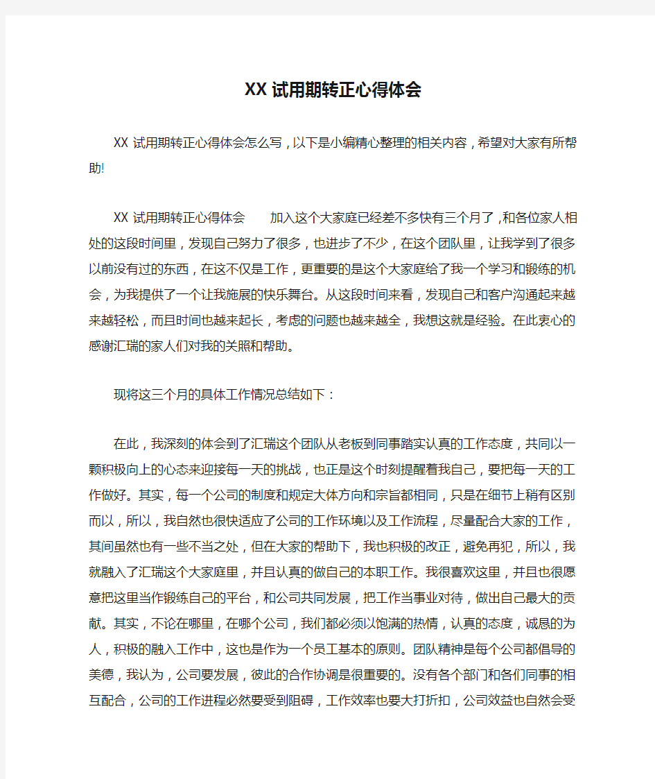 XX试用期转正心得体会