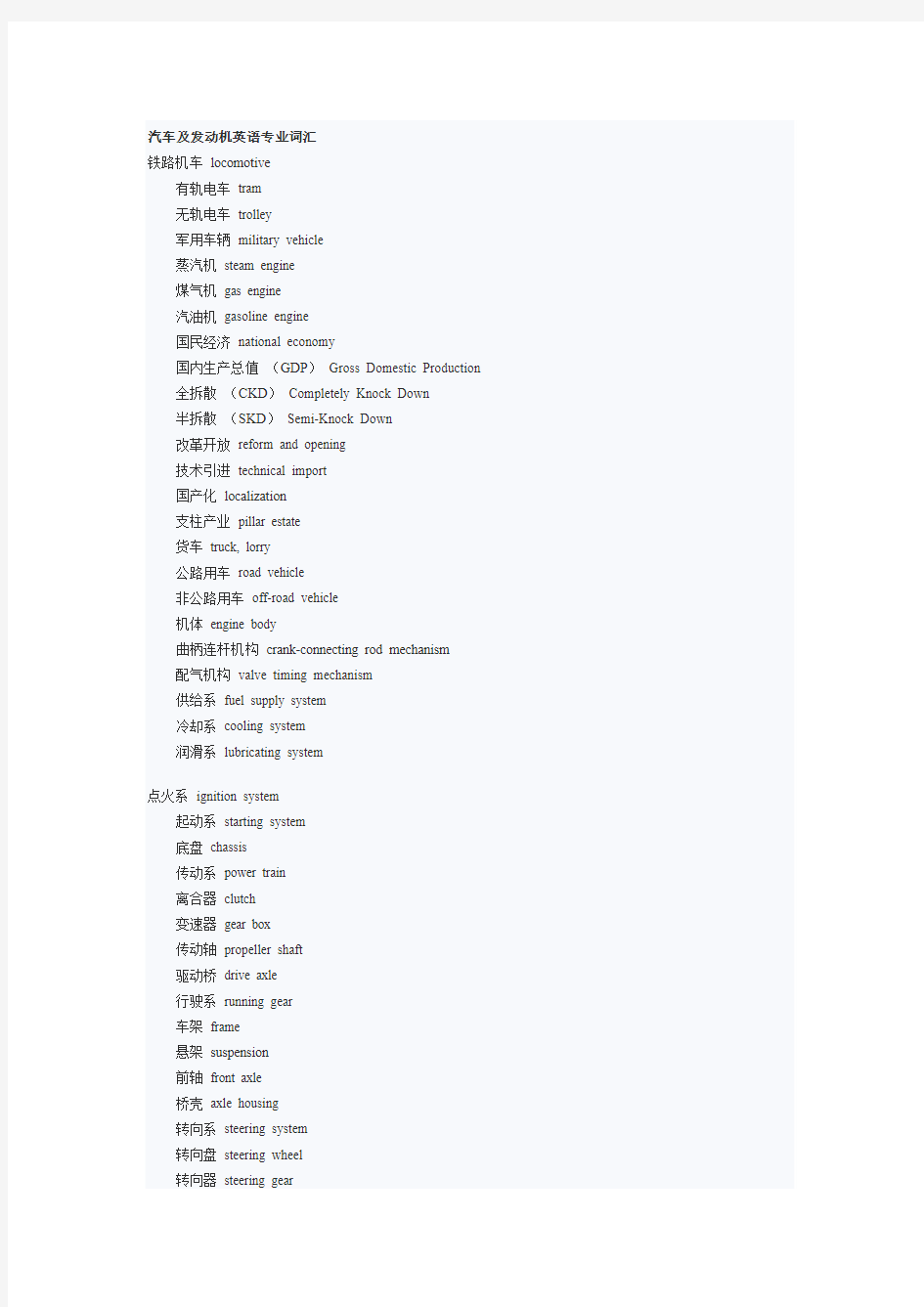 汽车及发动机英语专业词汇
