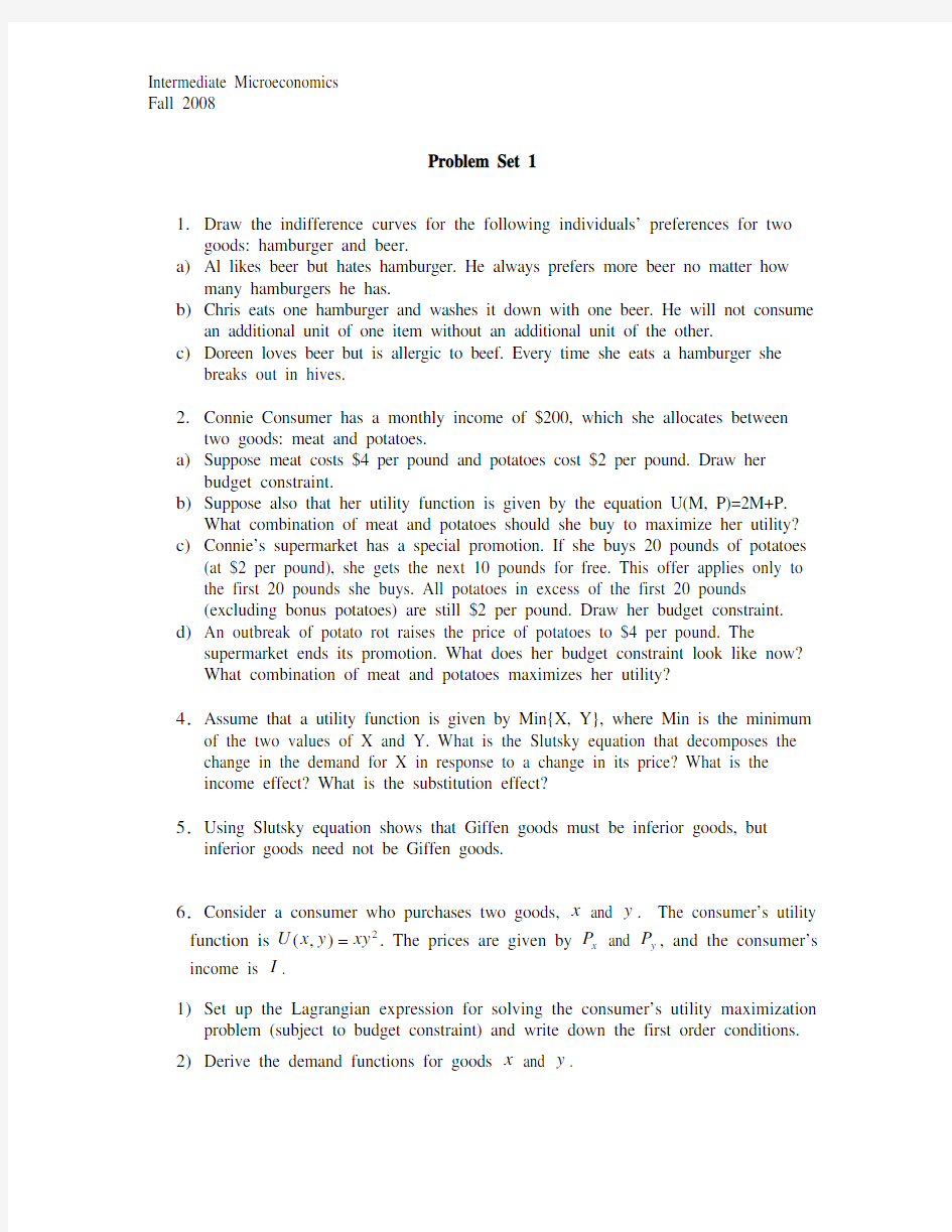 北大光华微观经济学作业 Problem Set-1