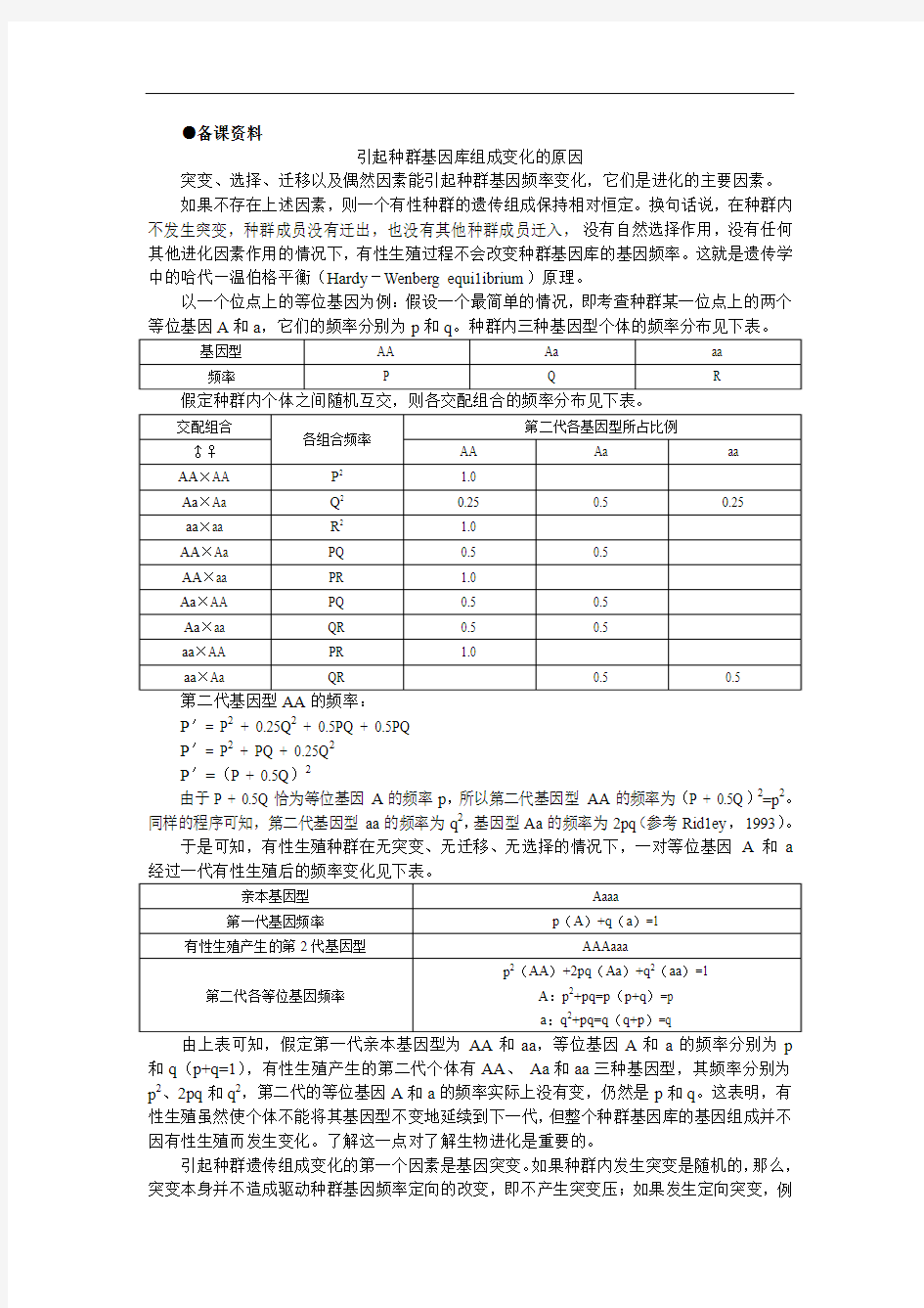 (人教版)生物必修二：7-2《现代生物进化理论的主要内容《(第2课时)》备课参考