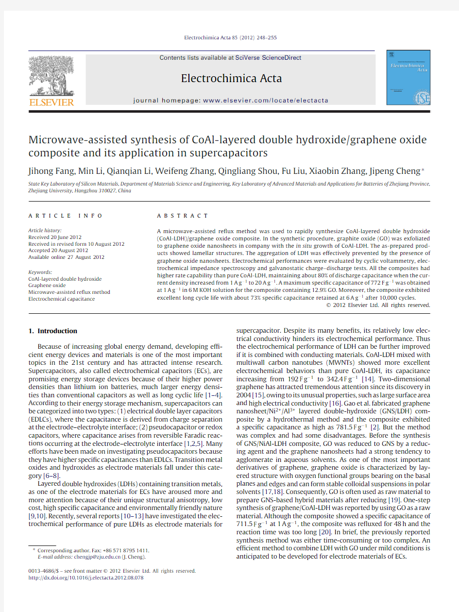 Microwave-assisted synthesis of CoAl-layered double hydroxidegraphene oxide composite