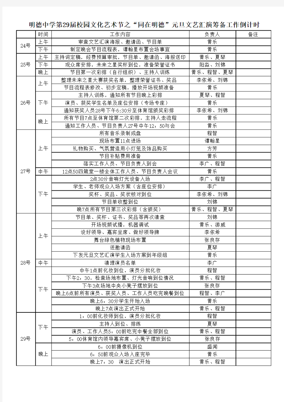 元旦文艺汇演流程表