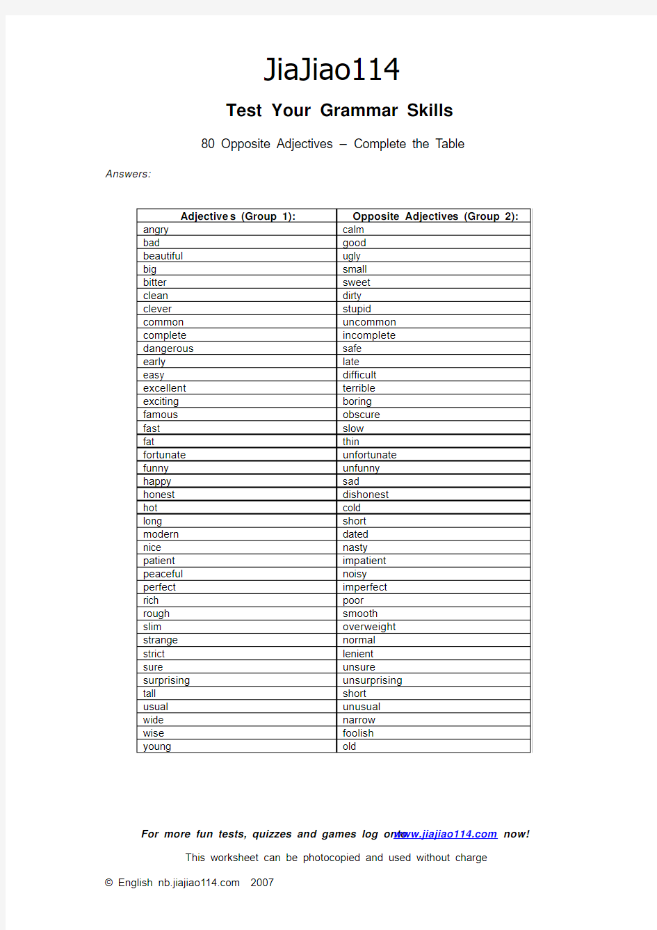 英语学习资料-80-opposite-adjectives-complete-the-table