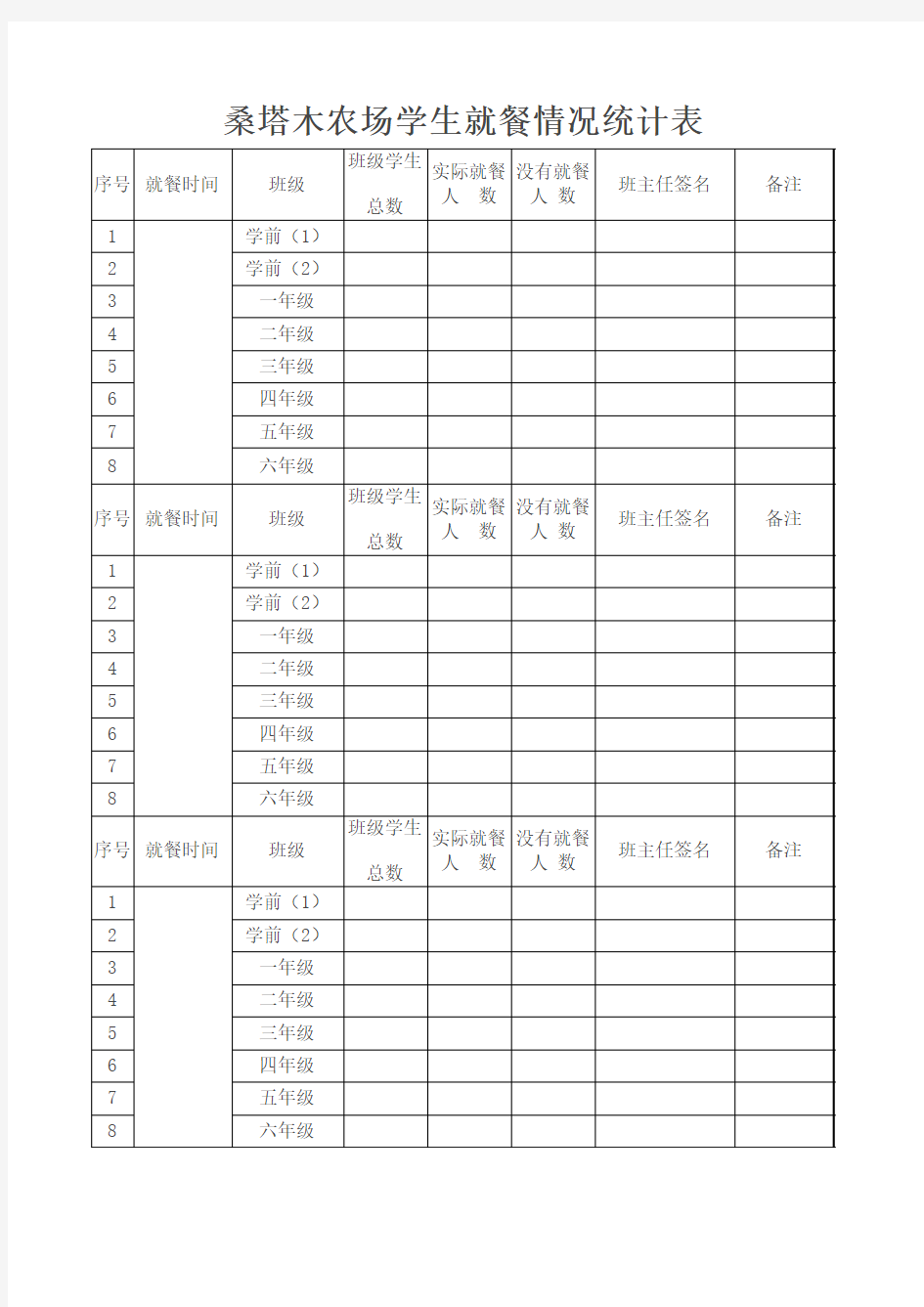 学生就餐情况统计表