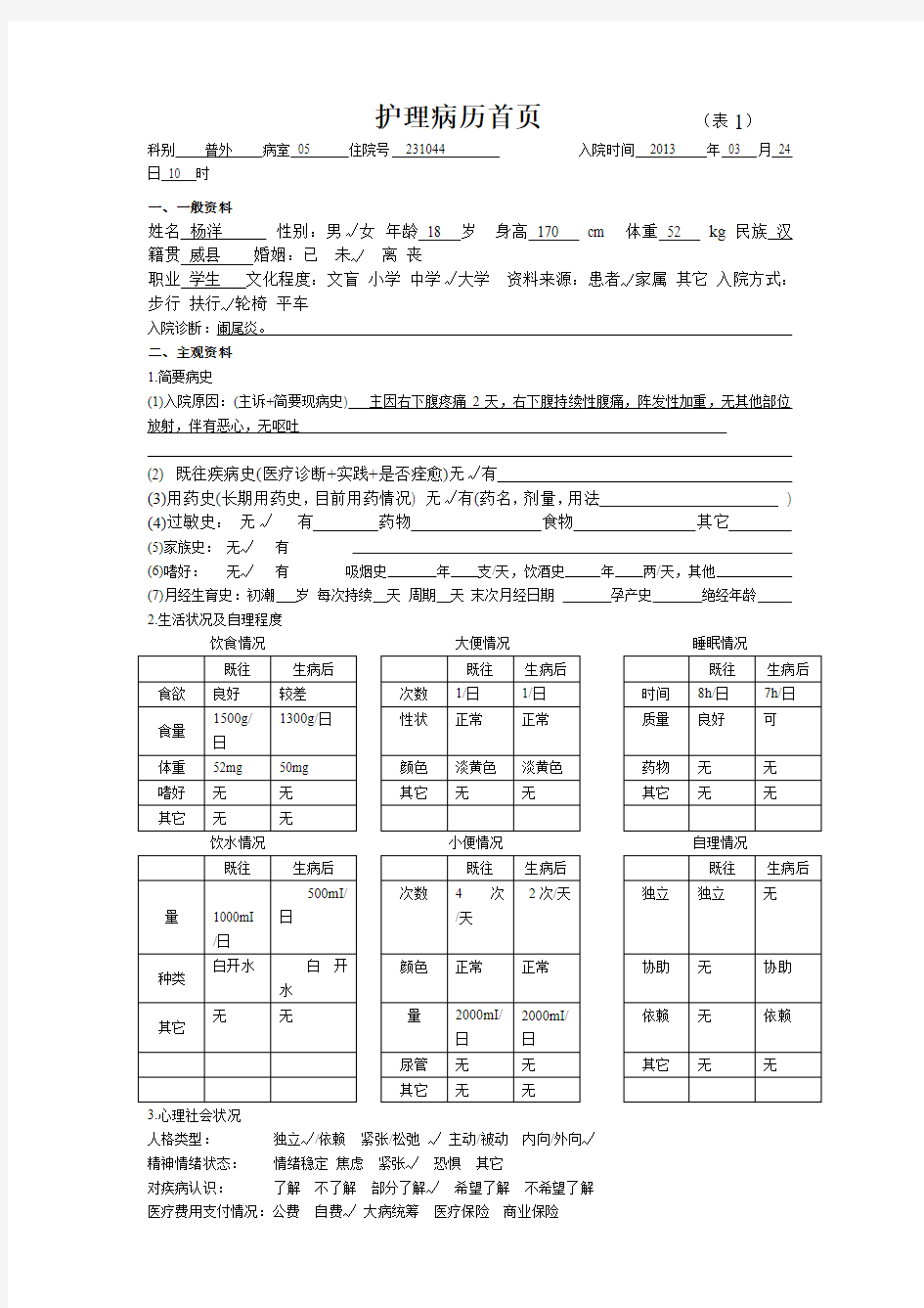 护理病历样本