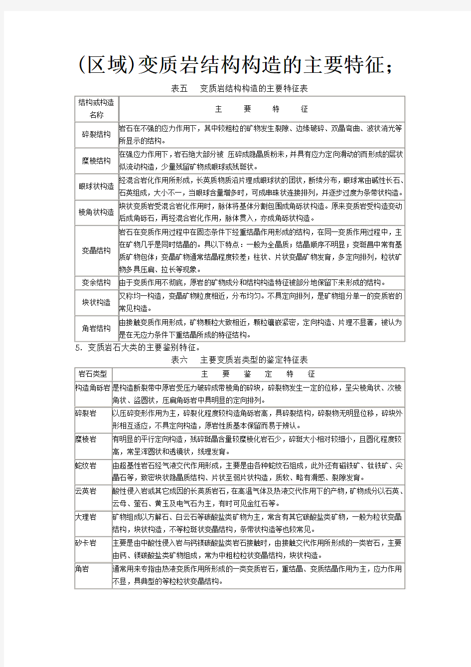 (区域)变质岩结构构造的主要特征