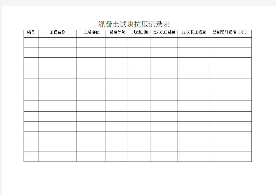 混凝土试块抗压记录表