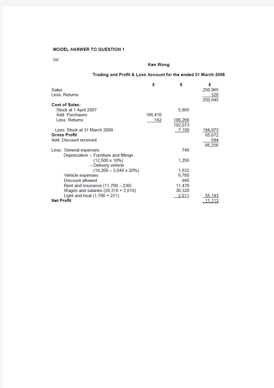 LCCI book-keeping  level 1 考题1-答案