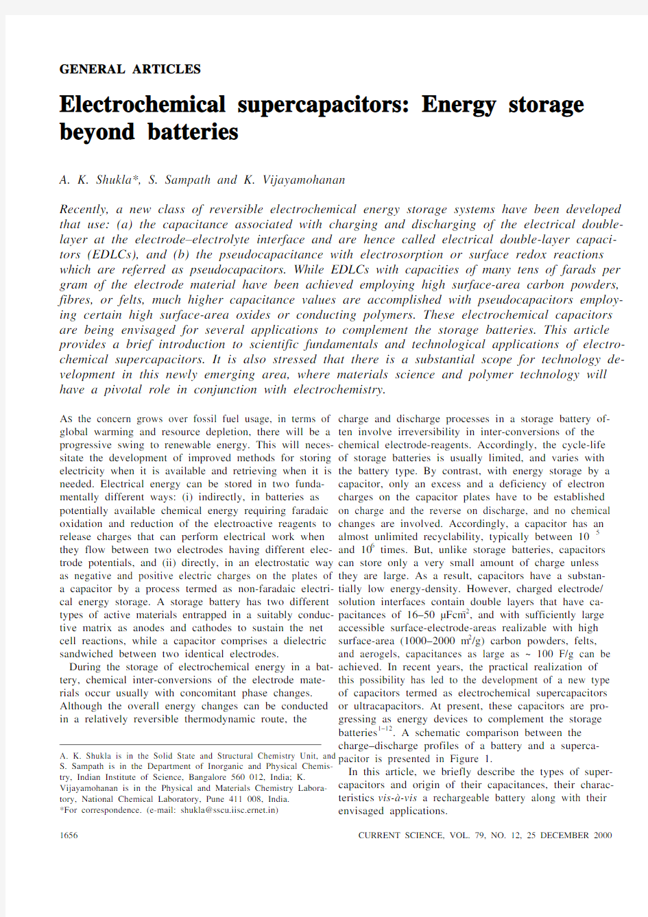 Electrochemical supercapacitors Energy storage