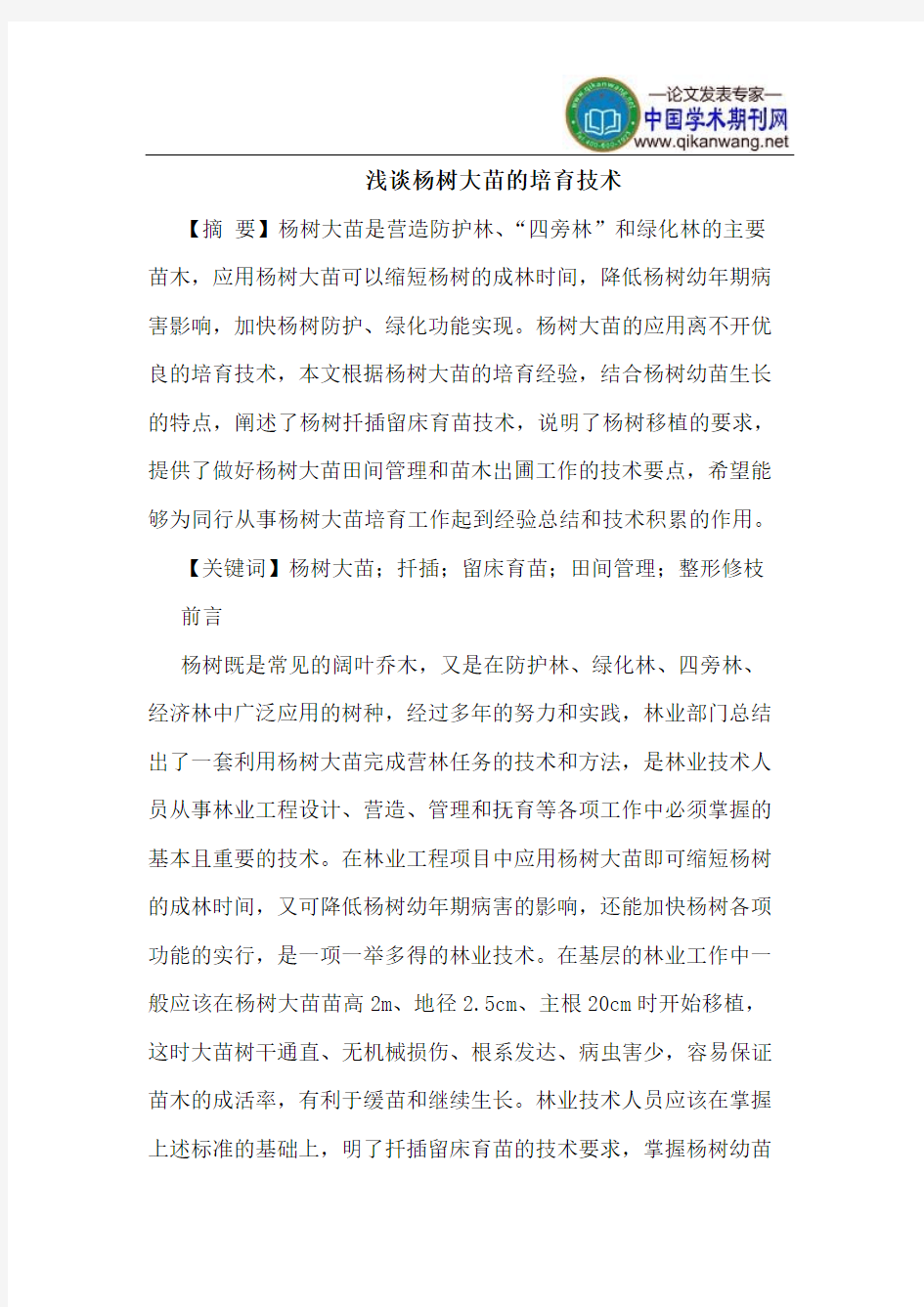 杨树大苗的培育技术