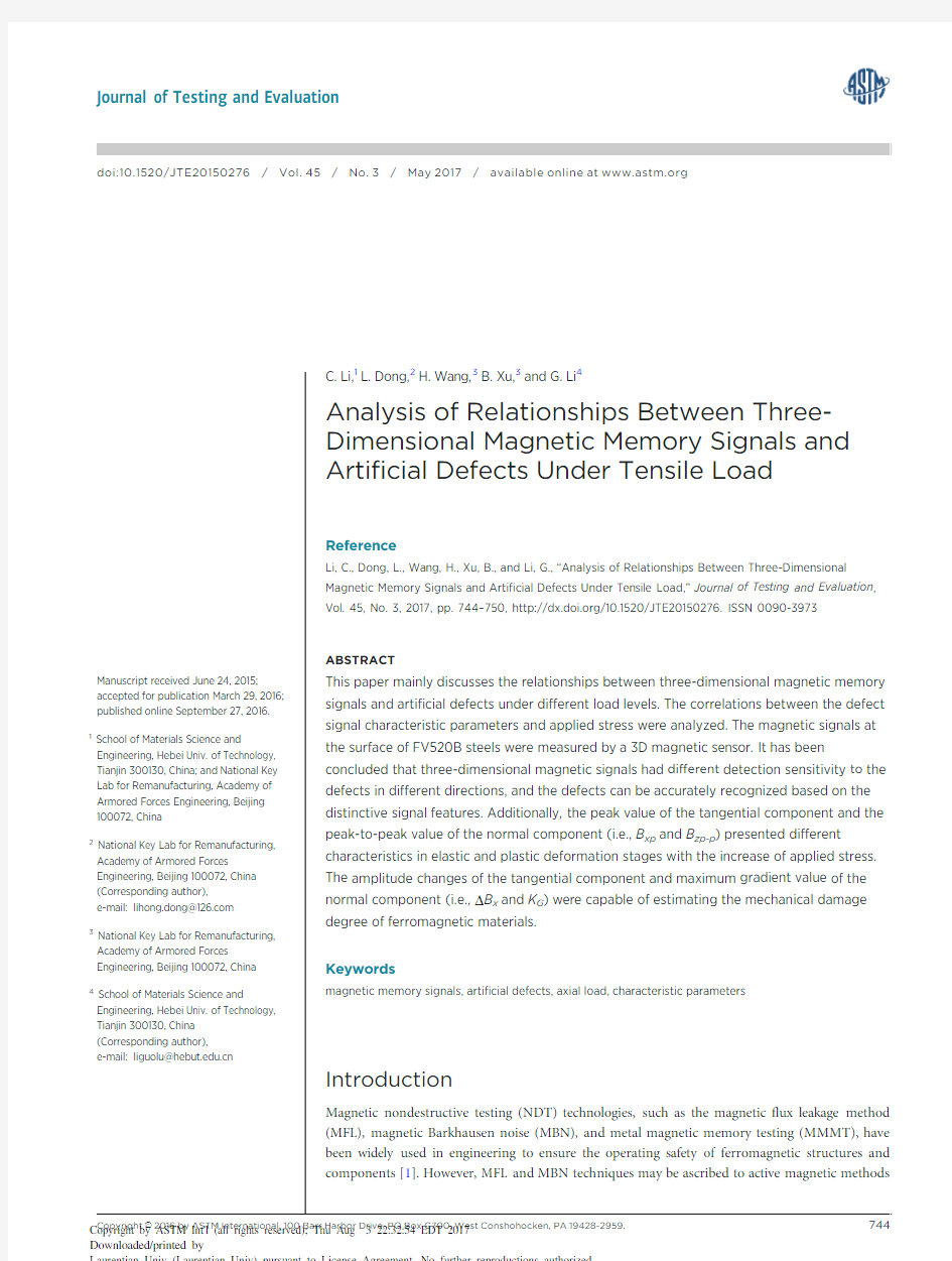 Analysis of Relationships Between Three-Dimensional Magnetic Memory Signals and