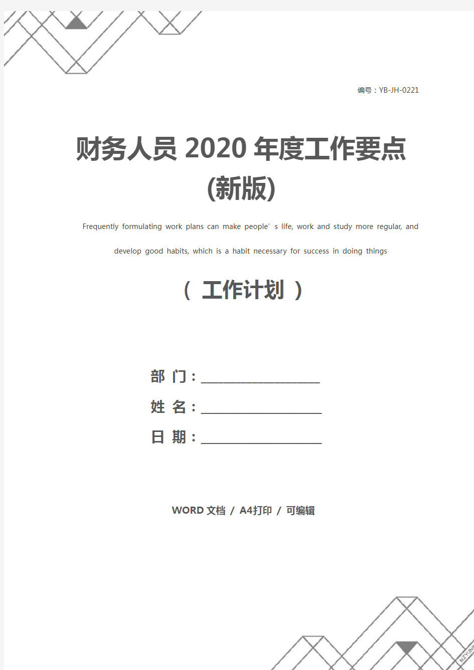 财务人员2020年度工作要点(新版)