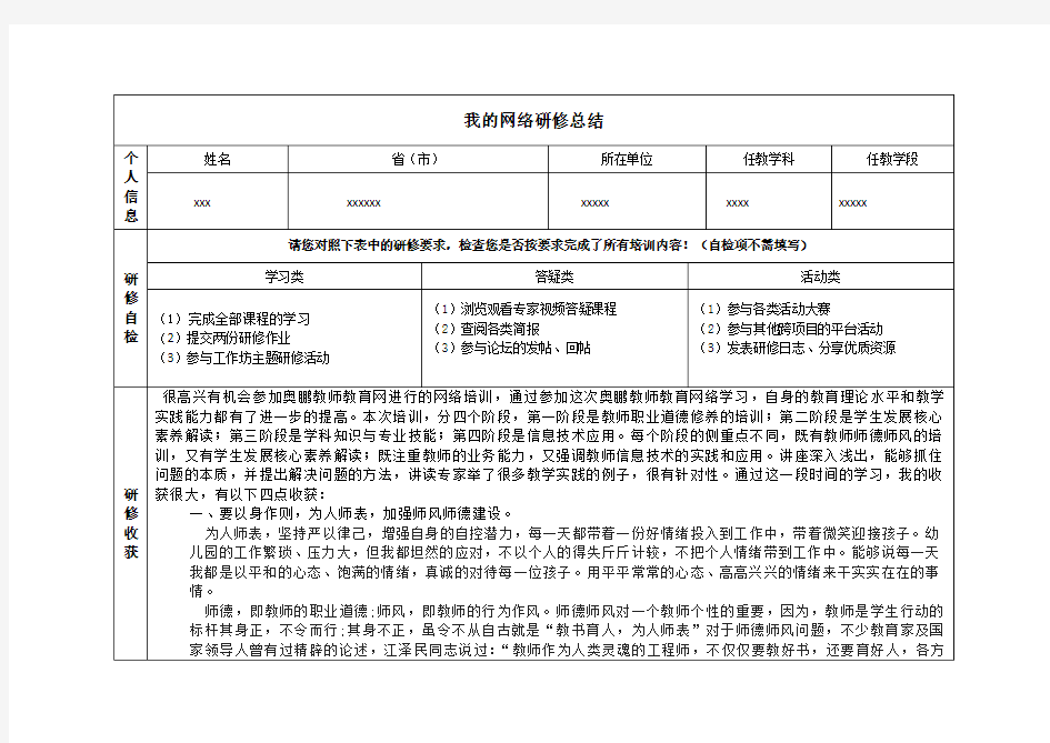 奥鹏网络研修总结