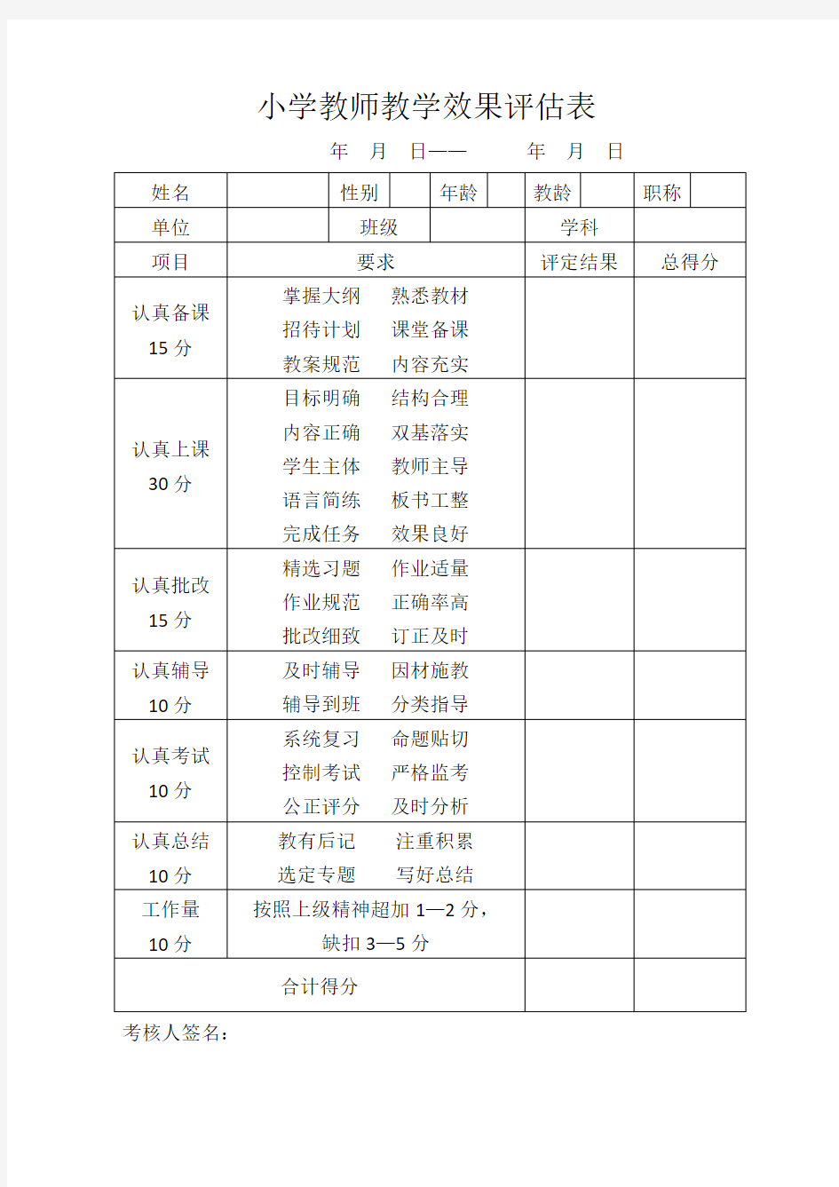 教师教学效果评估表