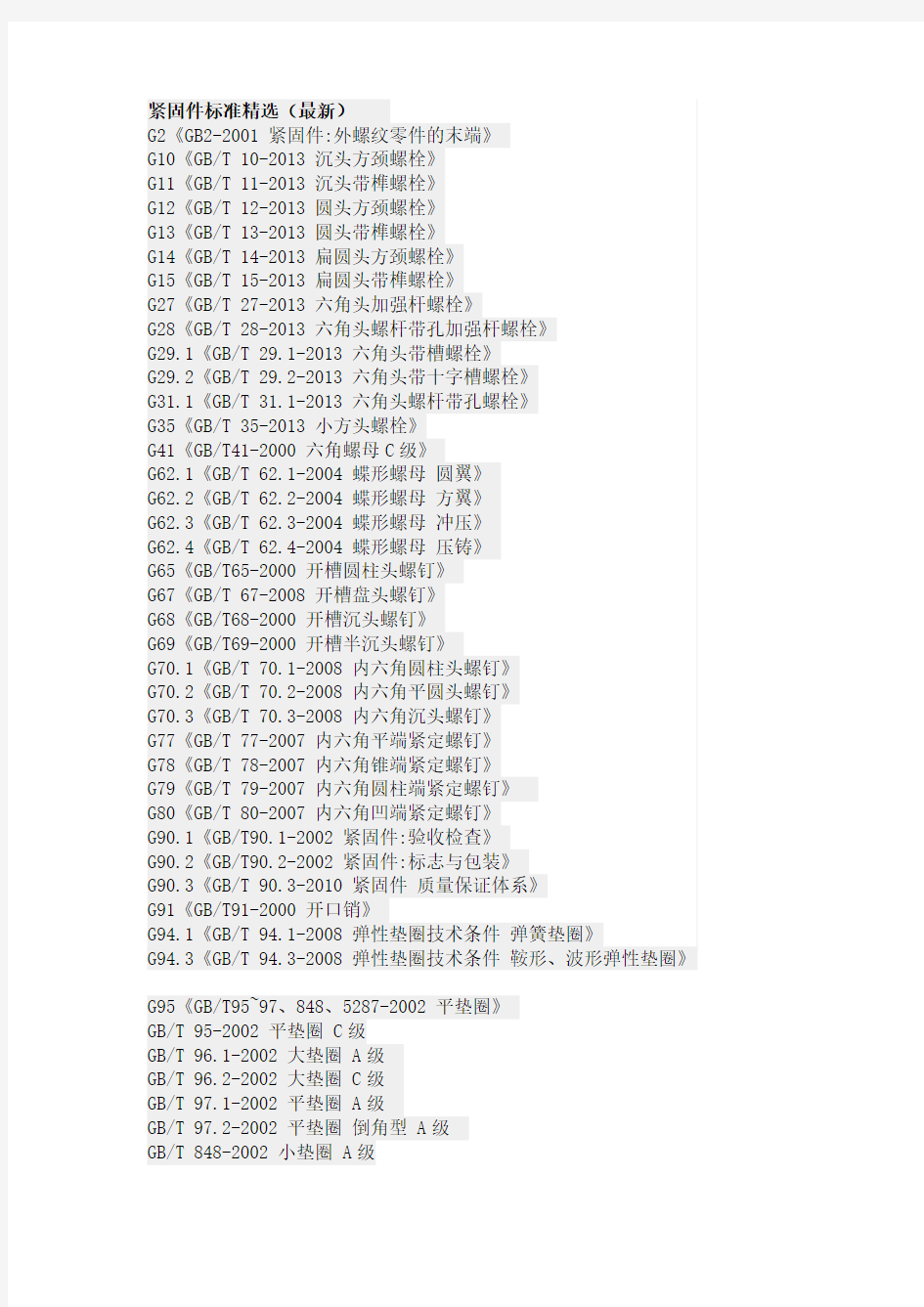 紧固件标准精选(最新)