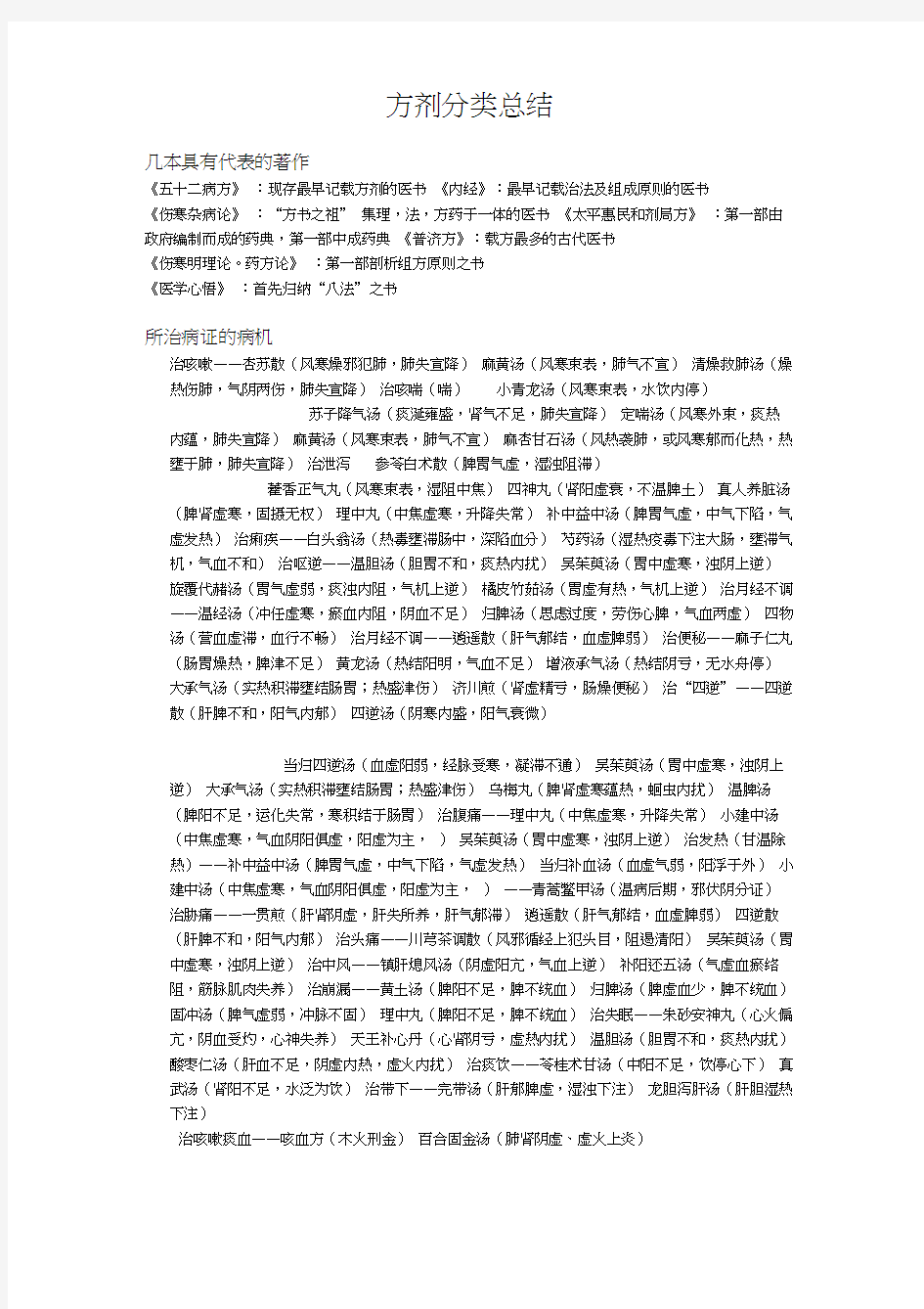 最新中医综合考研方剂学总结