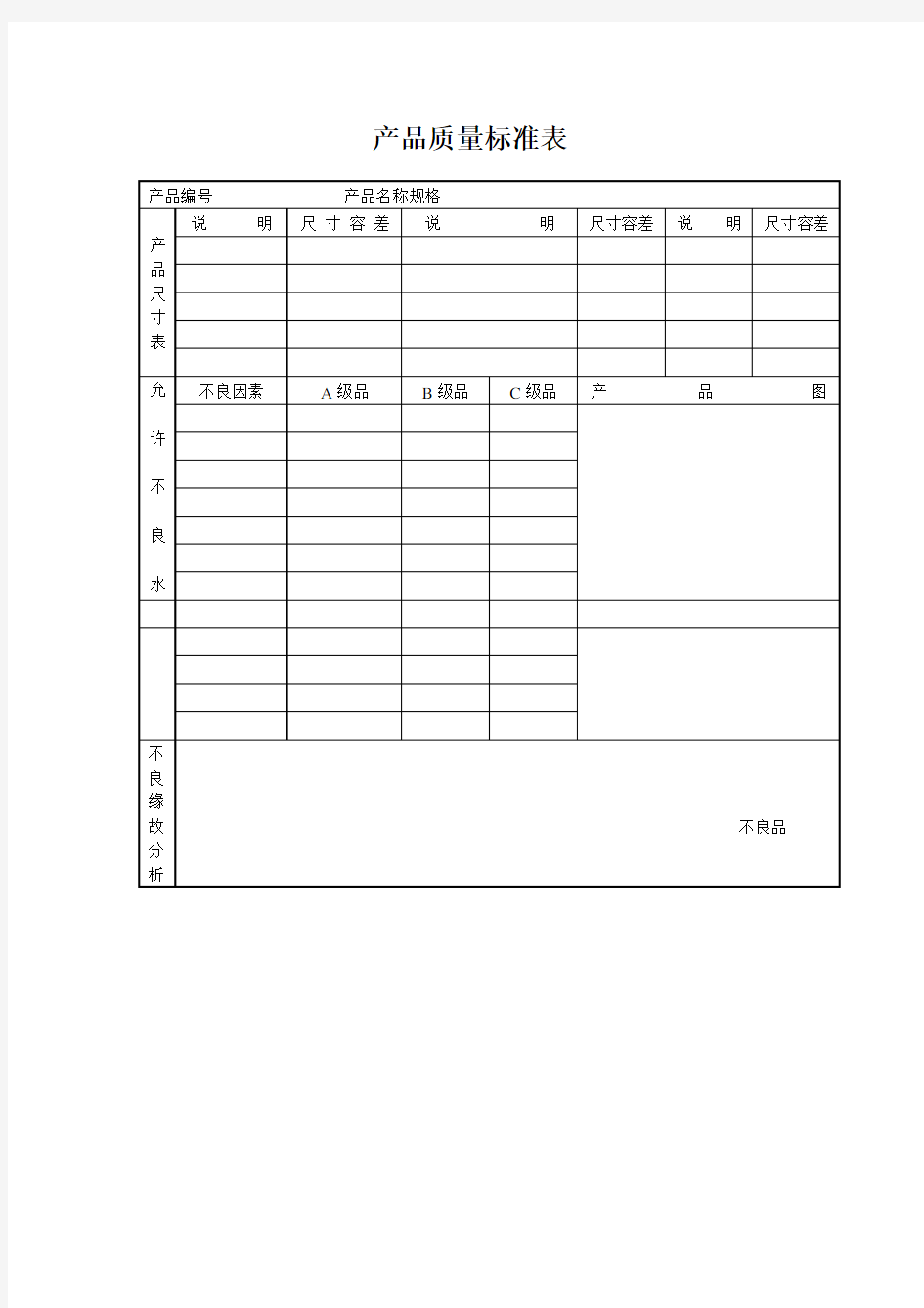 产品质量标准表