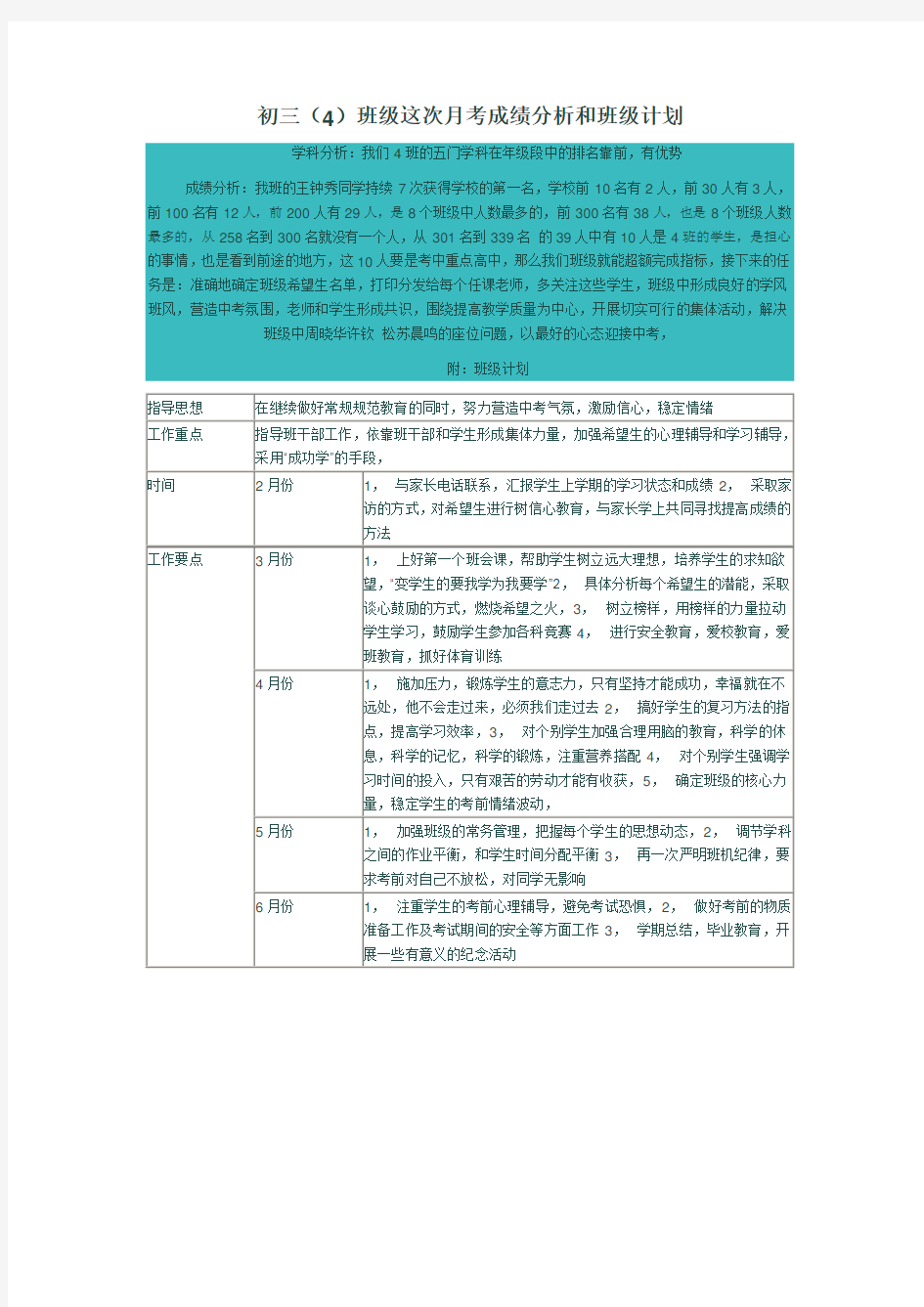 初三月考考试成绩分析班主任发言稿)