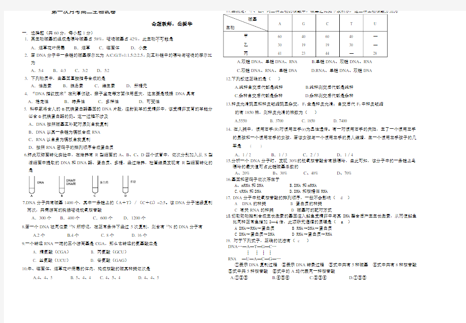 高二生物下学期第一次月考试卷(1)