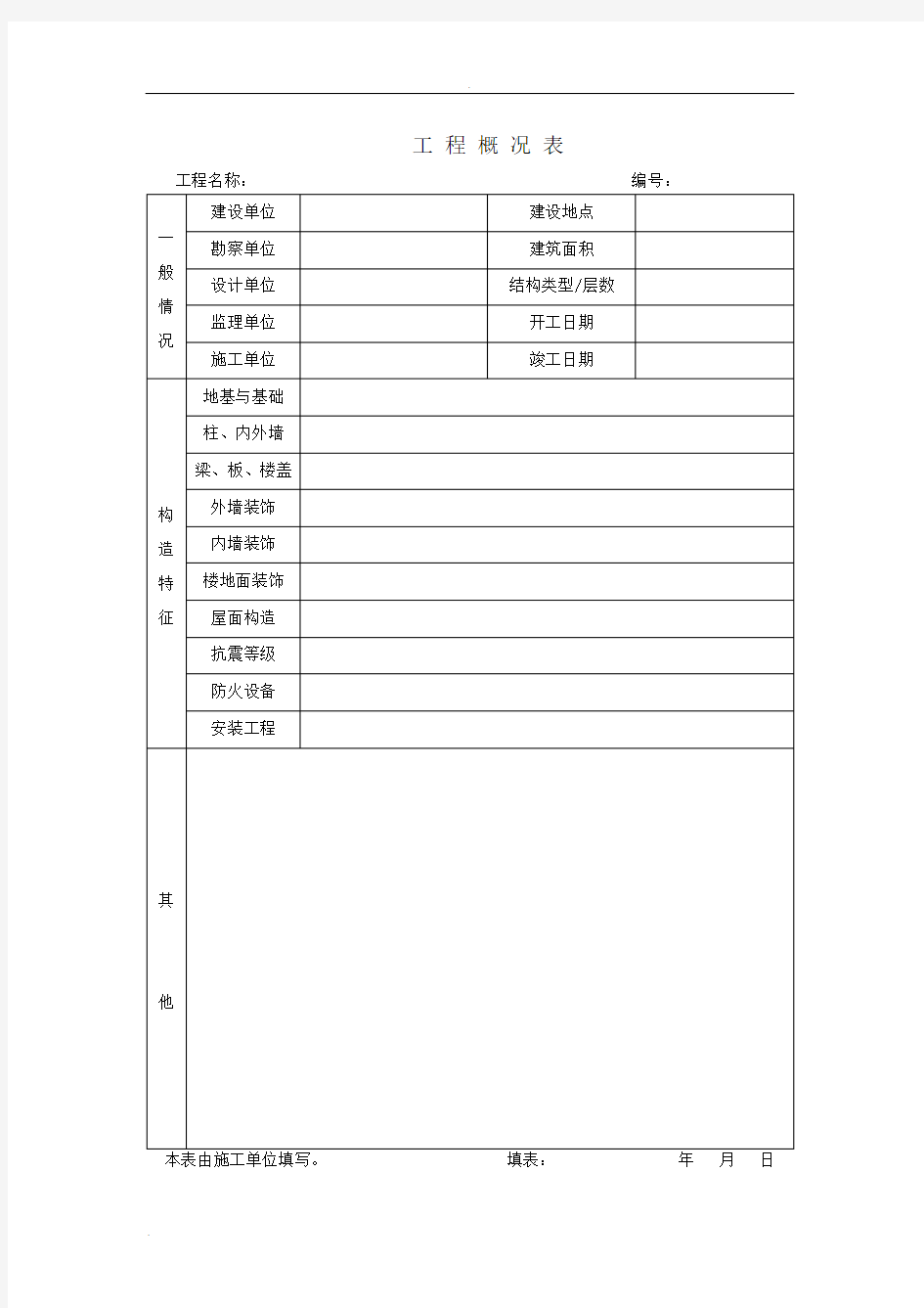 工程概况 表格