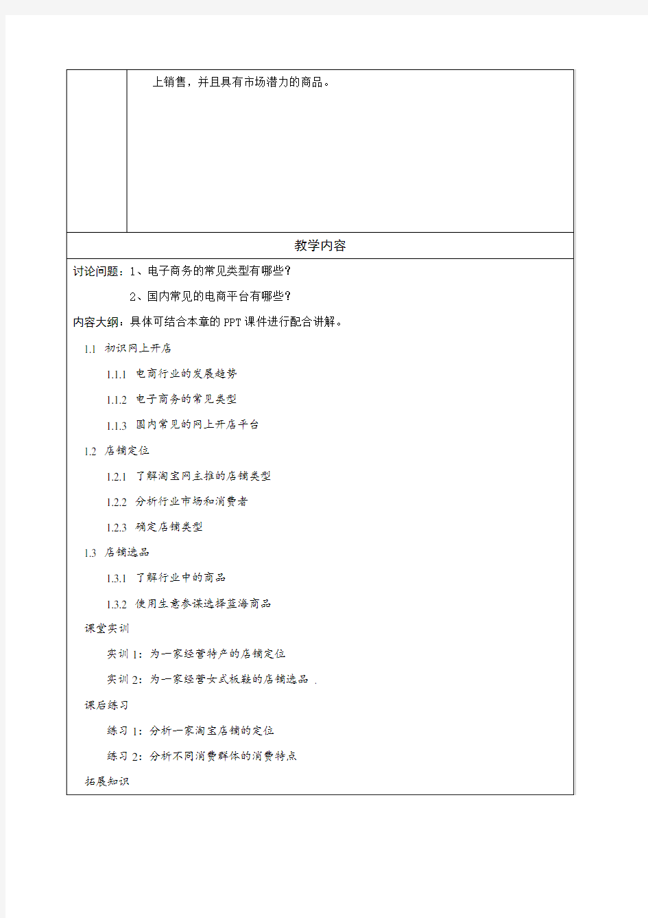 淘宝网店运营与管理 教学教案