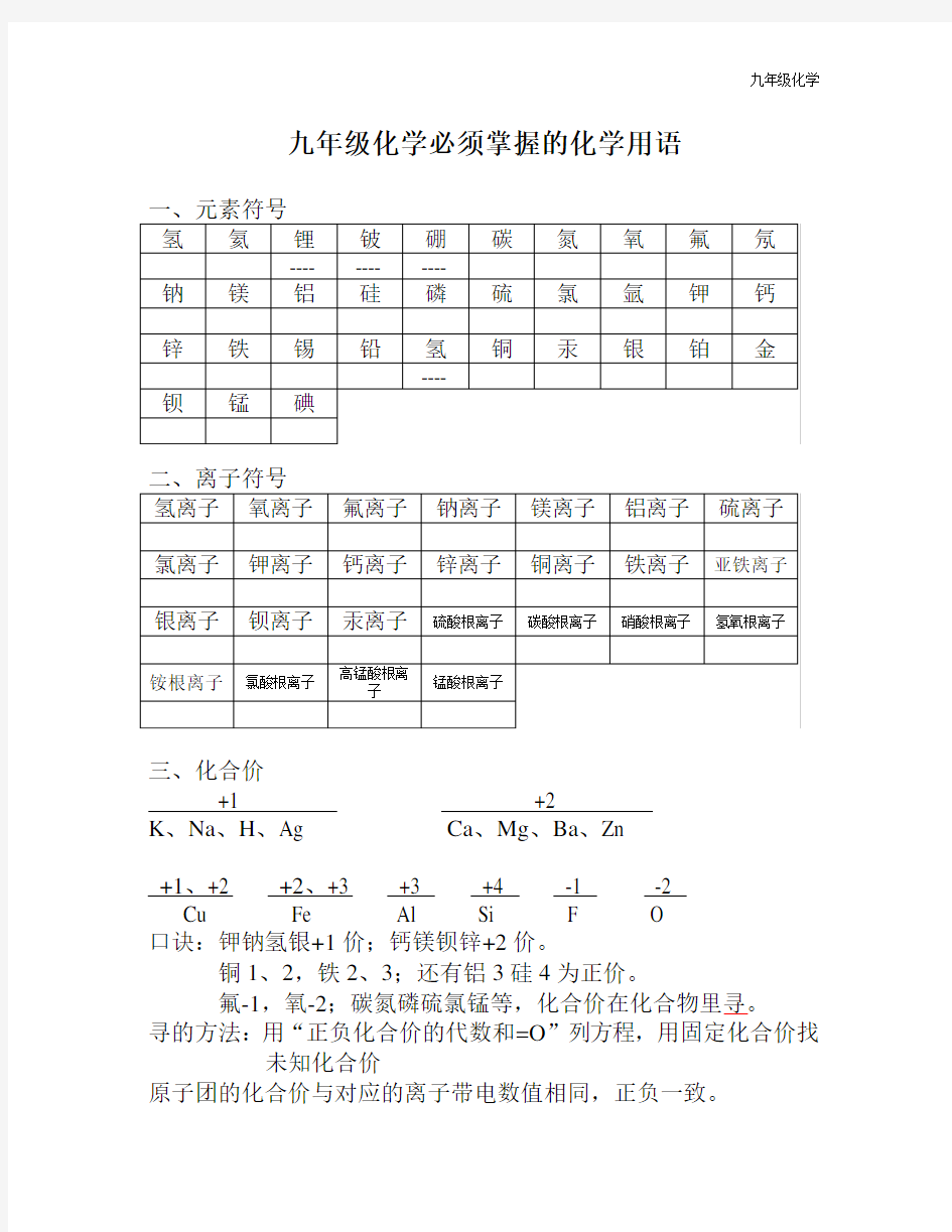 九年级化学化学用语-知识总结