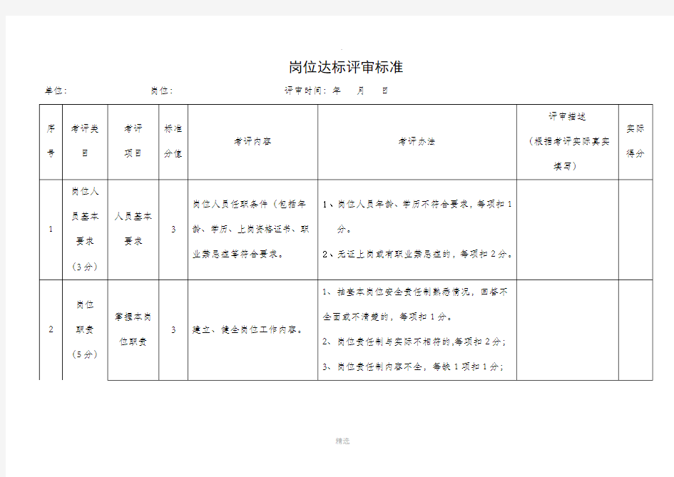 岗位达标评定标准整理版