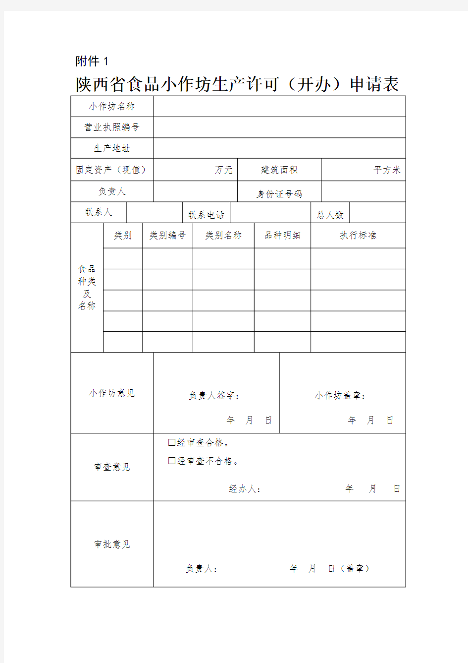 陕西省食品小作坊生产许可(开办)申请表