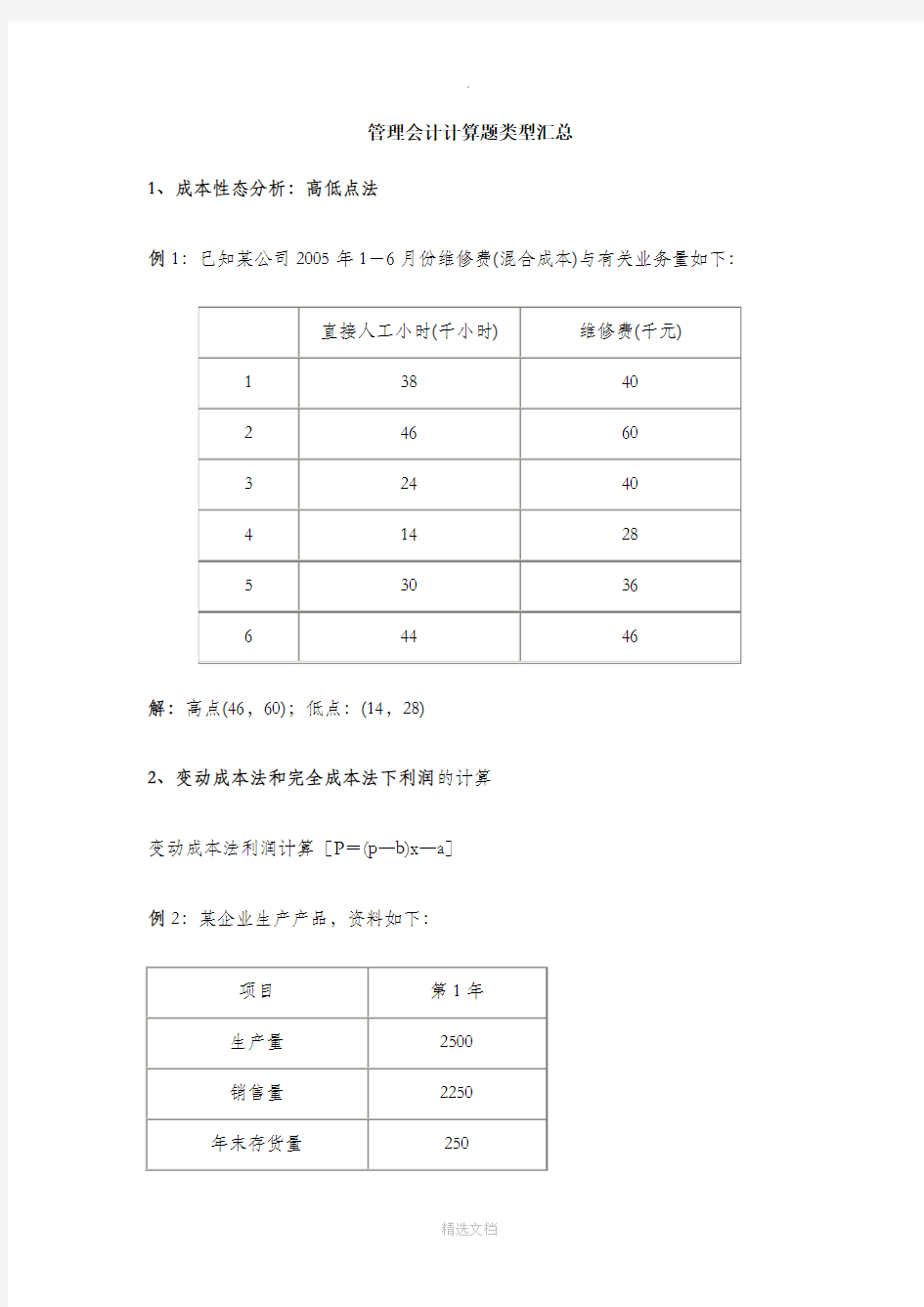 管理会计计算题(各种类型含答案)