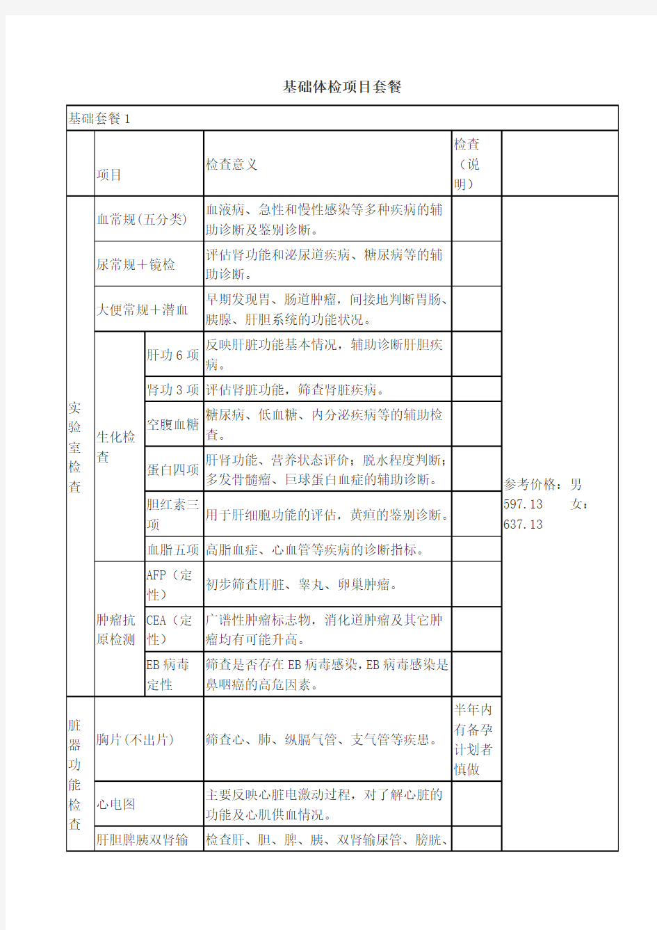 -基础体检项目套餐