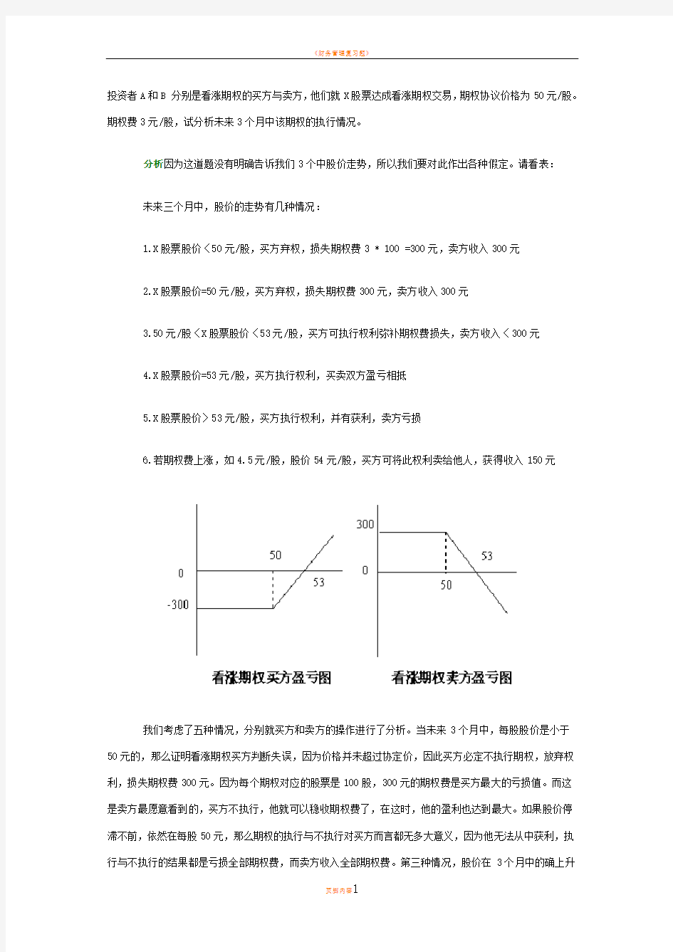 期权交易案例分析(作业)