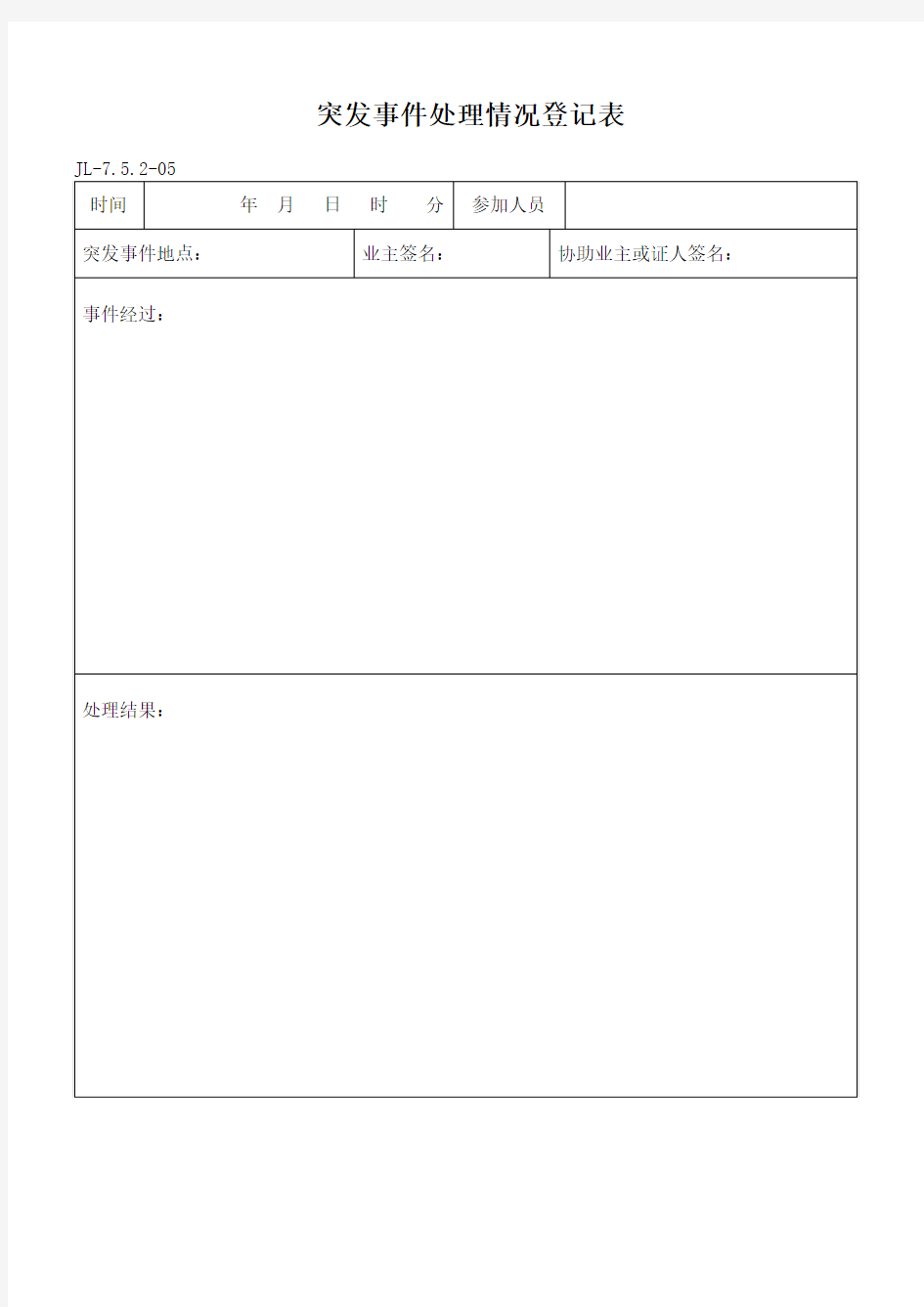 突发事件处理情况登记表