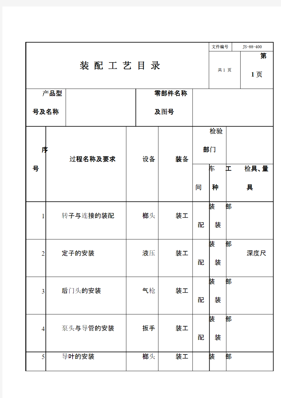 装配工艺模板