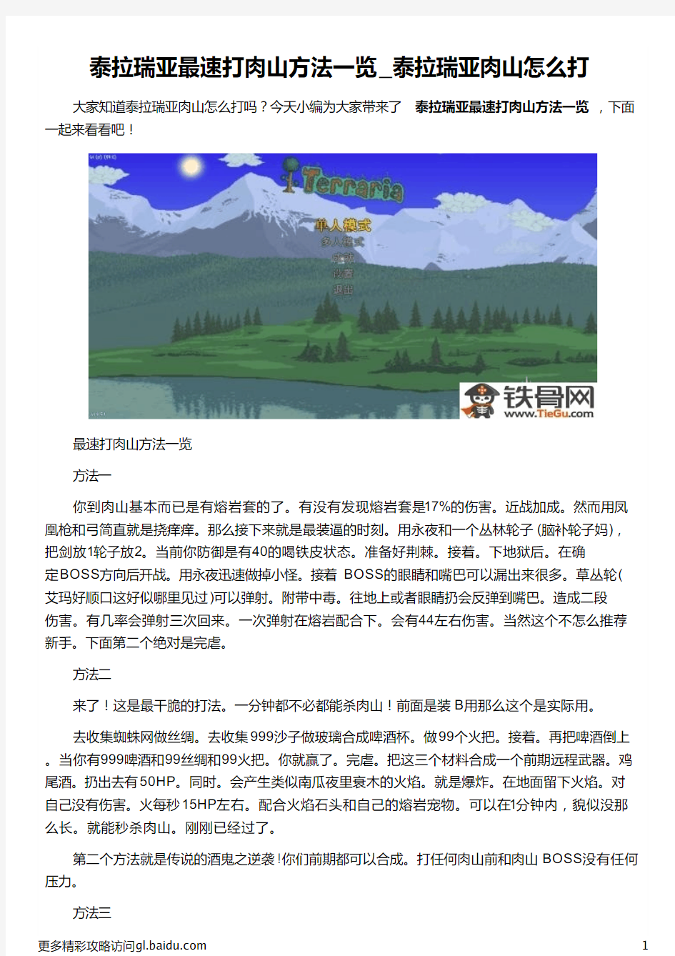 泰拉瑞亚最速打肉山方法一览_泰拉瑞