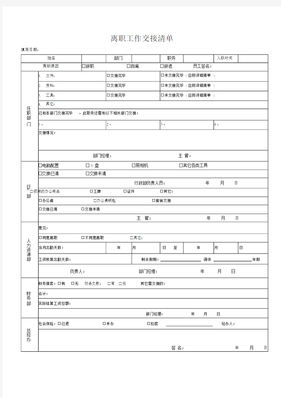 离职工作交接清单表.docx