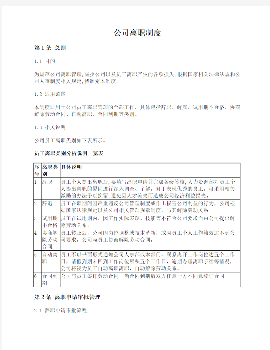 公司员工离职制度