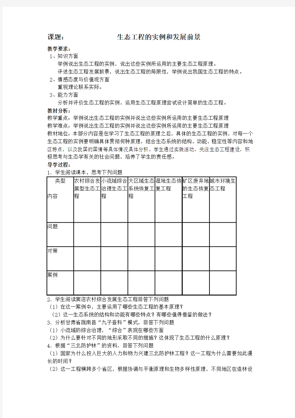 生态工程的实例和发展前景