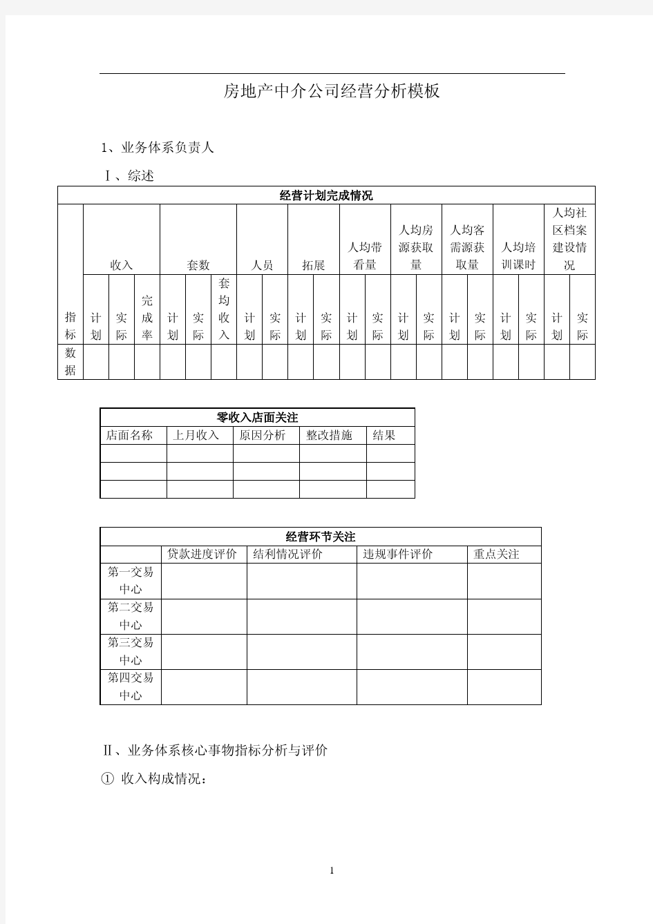 房地产中介公司经营分析模板