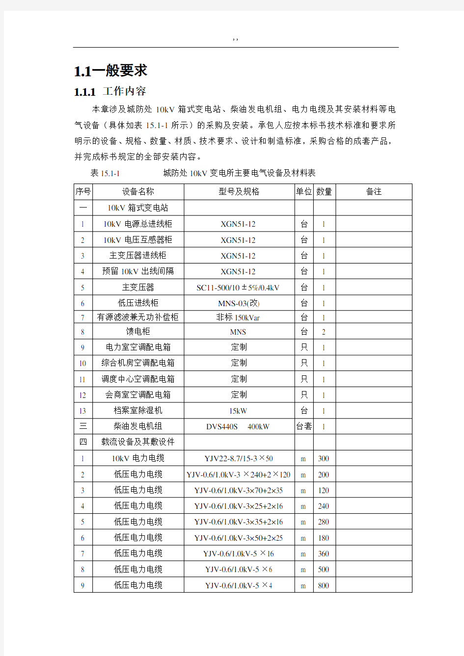 10KV箱式变电站-技术参数