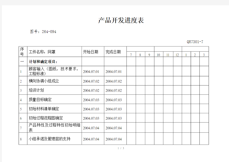 产品开发进度表