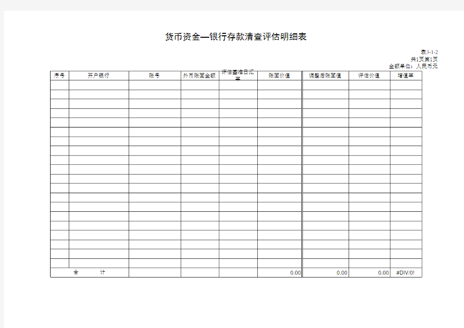 货币资金—银行存款清查评估明细表