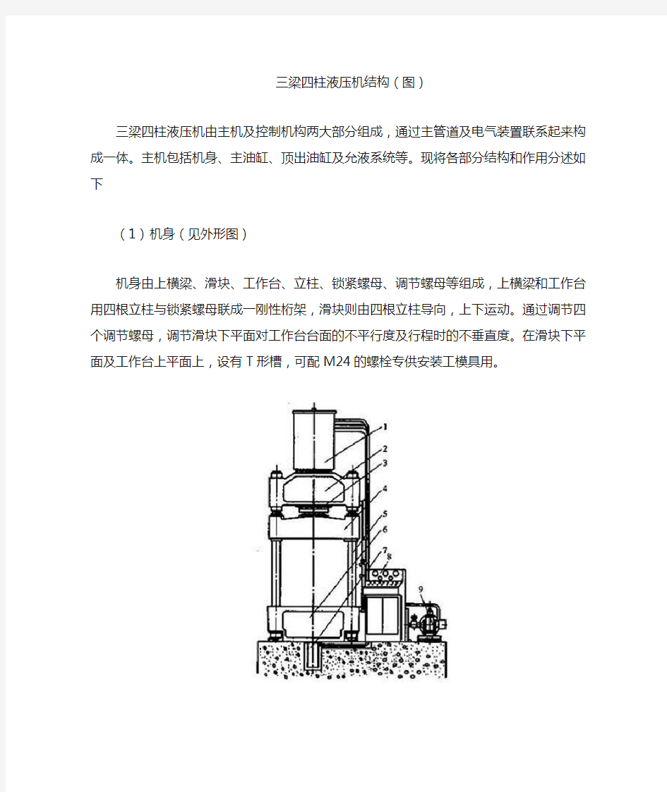 三梁四柱液压机结构图