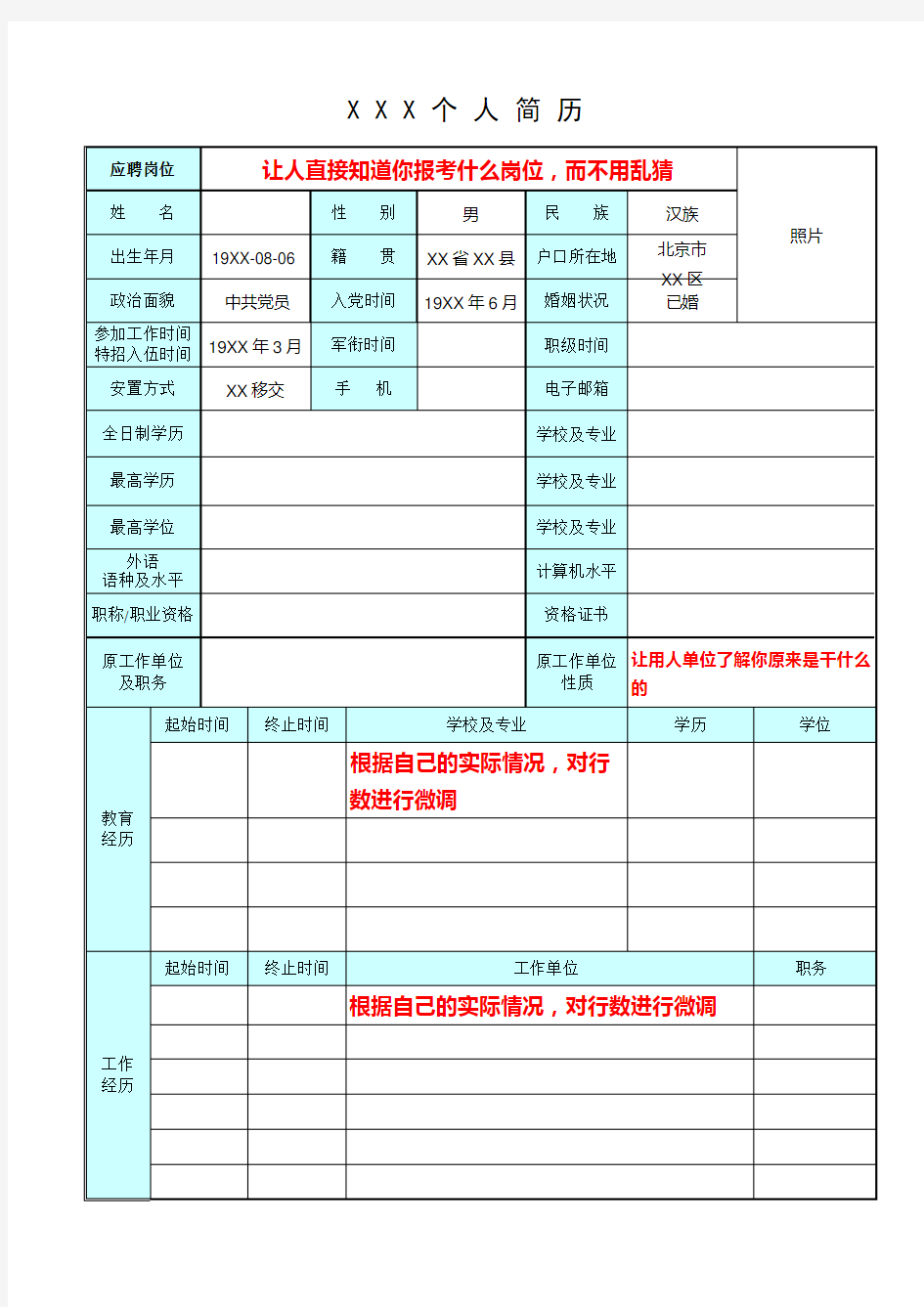 军队转业干部应聘简历模板