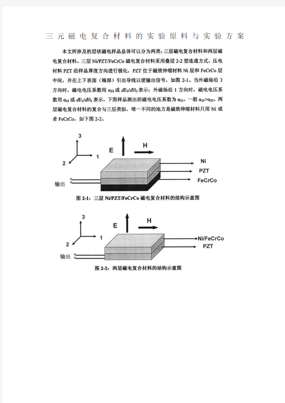 三元磁电复合材料的实验原料与实验方案