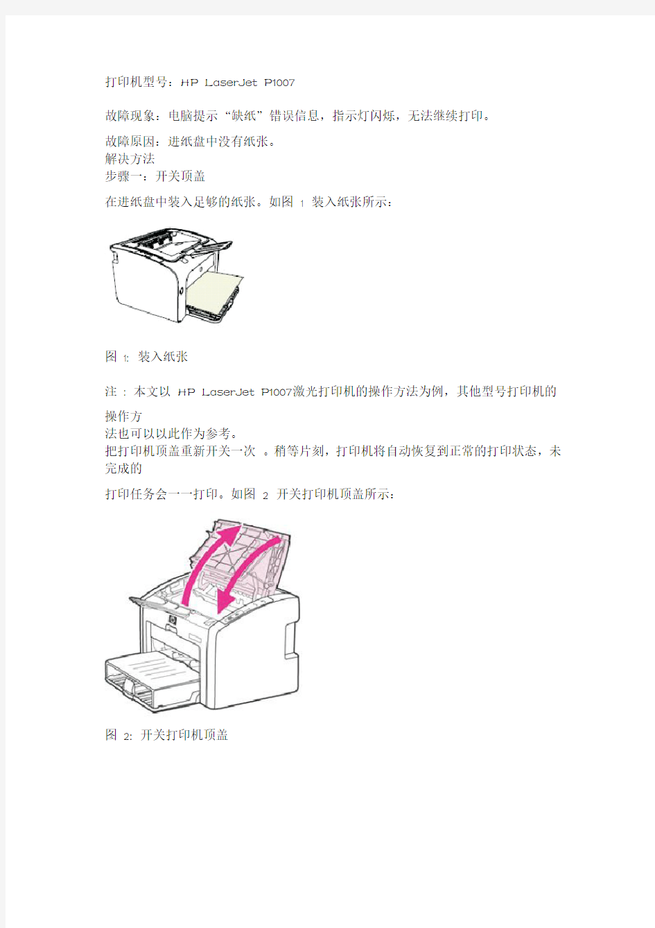 惠普打印机缺纸无法打印的解决方法