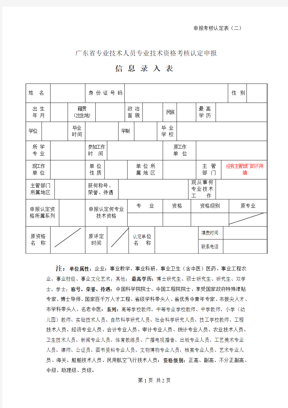 (职称认定资料) 认定信息 录入表