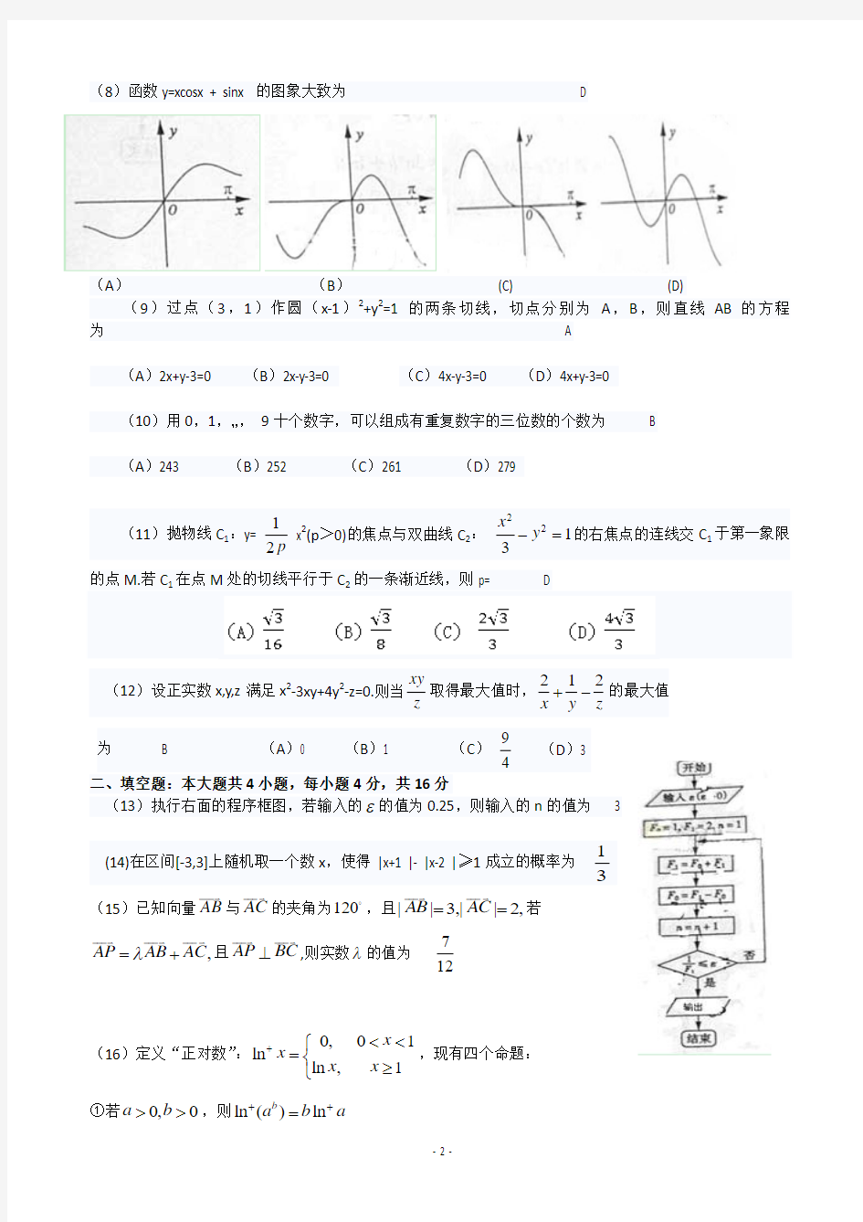 2013年山东高考数学试题(理科)精校word版,含选择填空答案